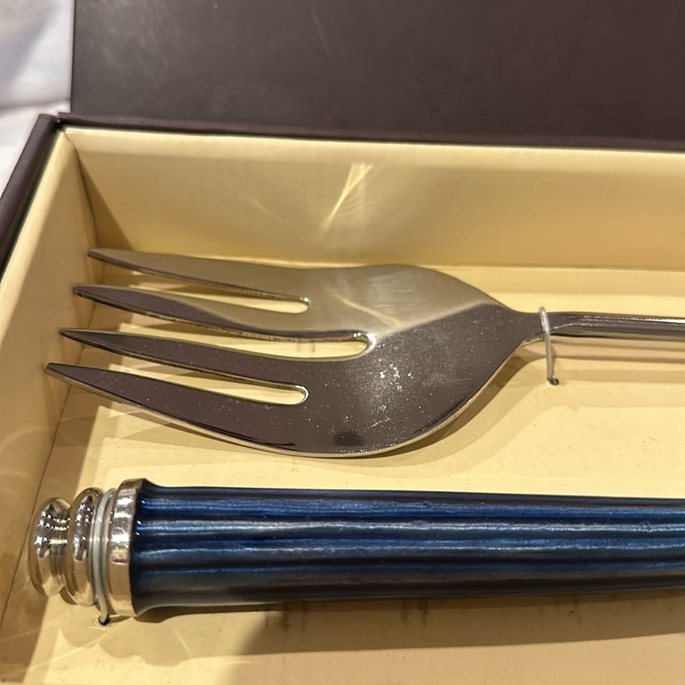 NWT Simplydesignz Modern Metals Salad Servers, Spoon & Fork in Arctic Blue. - Picture 3 of 5
